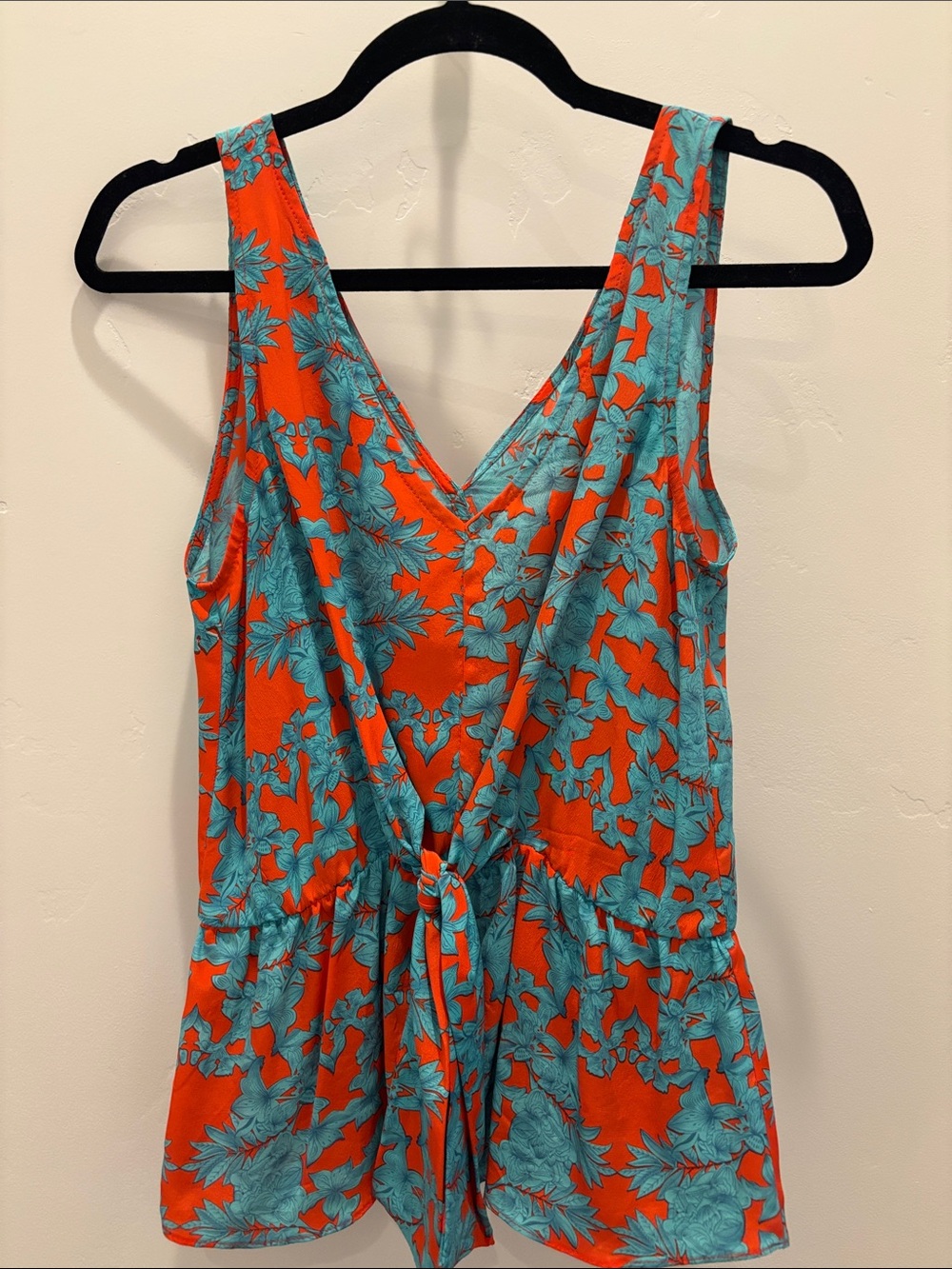Myne Orange and Teal Floral V-Neck Peplum Camisole